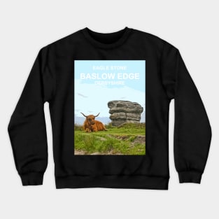 Baslow Edge Derbyshire Peak District. Highland Cattle Eagle Stone. Travel location poster Crewneck Sweatshirt